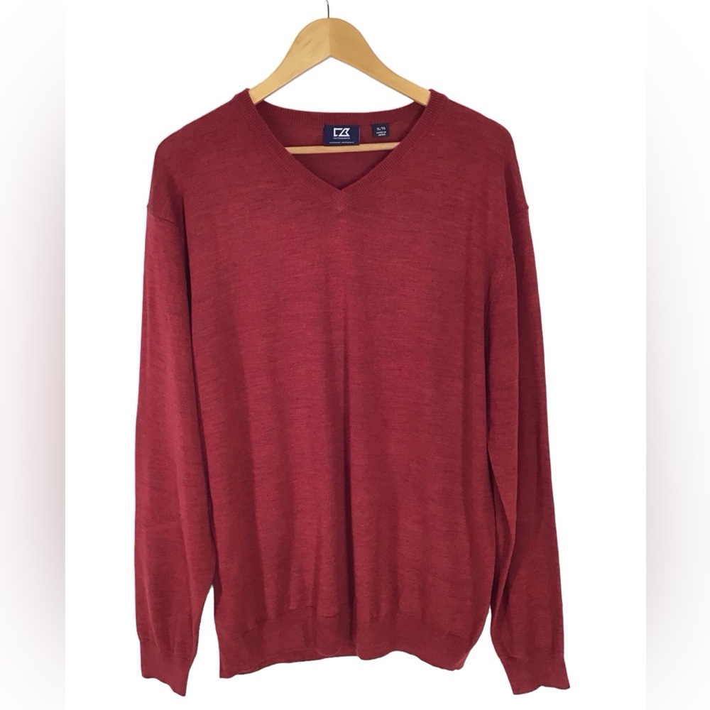 Cutter & Buck Douglas Merino Wool Blend V Neck Sweater Size XL